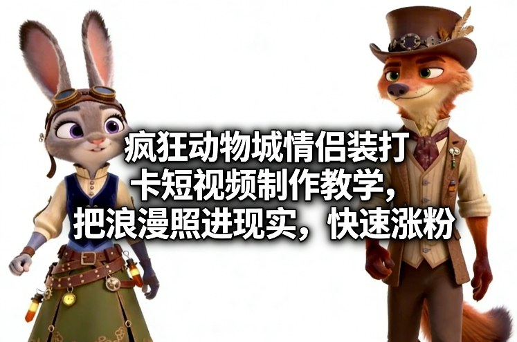疯狂动物城情侣装打卡短视频制作教学，把浪漫照进现实，快速涨粉-白蛇网赚