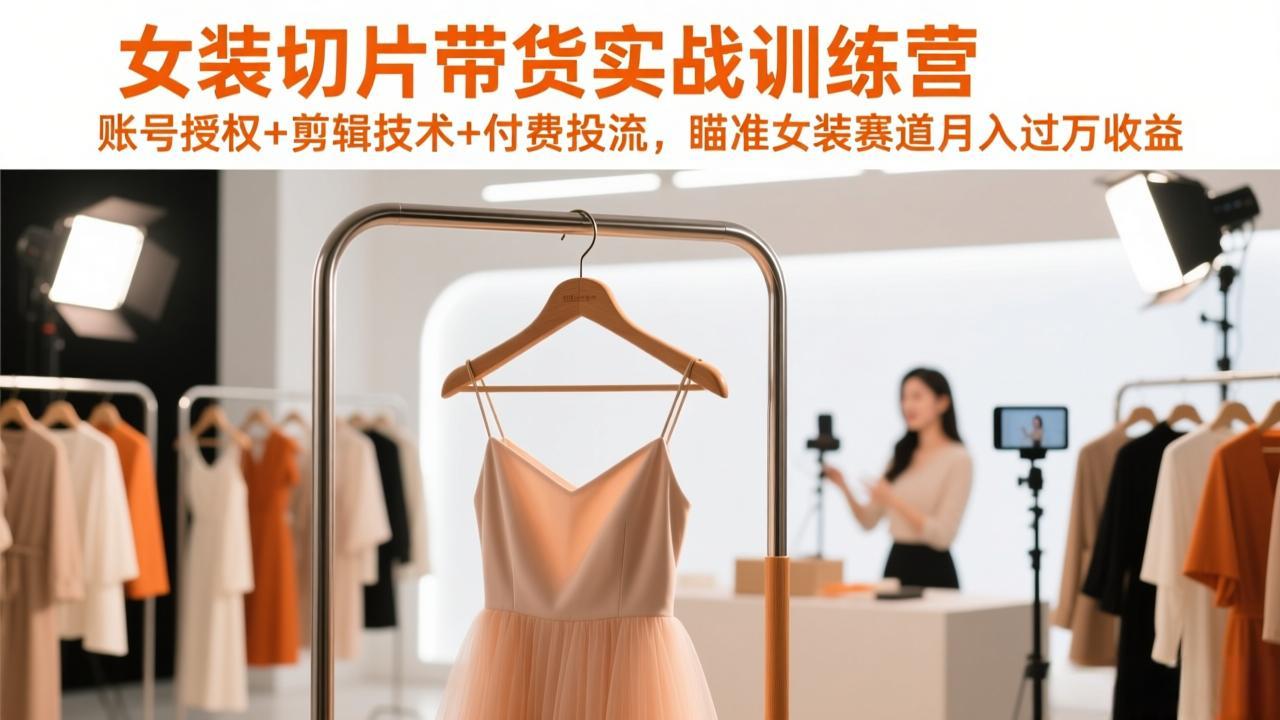 女装切片带货实战训练营，账号授权+剪辑技术+付费投流，瞄准女装赛道月入过万收益-白蛇网赚