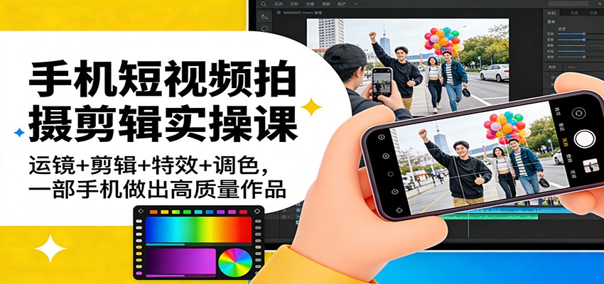 手机短视频拍摄剪辑实操课：运镜+剪辑+特效+调色，一部手机做出高质量作品-白蛇网赚