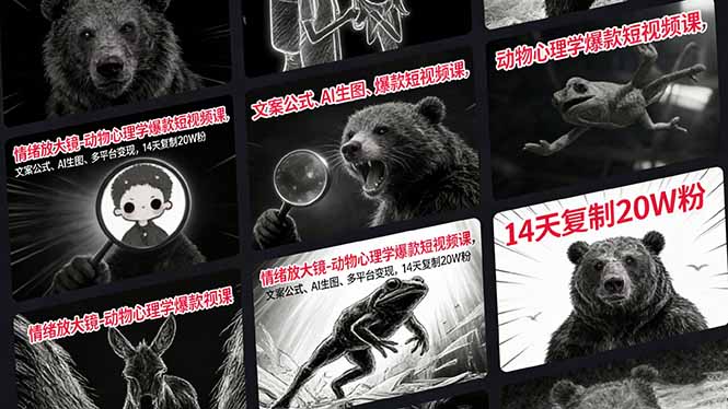 情绪放大镜-动物心理学爆款短视频课，文案公式、AI生图、多平台变现，14天复制20W粉-白蛇网赚