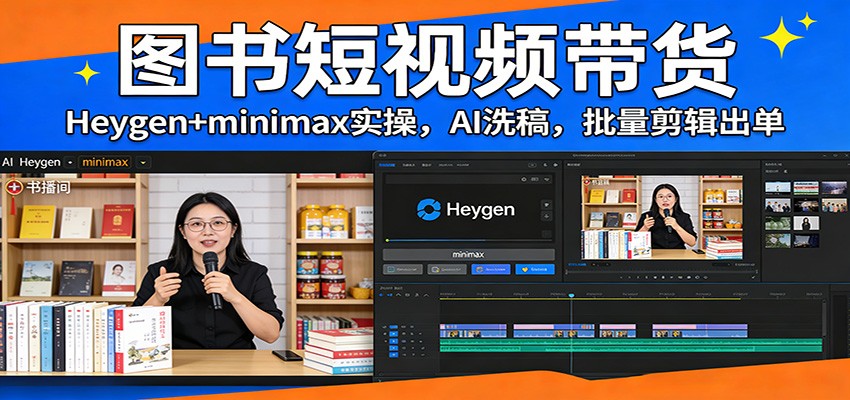 图书短视频带货：Heygen+minimax实操，AI洗稿 ，批量剪辑出单-白蛇网赚