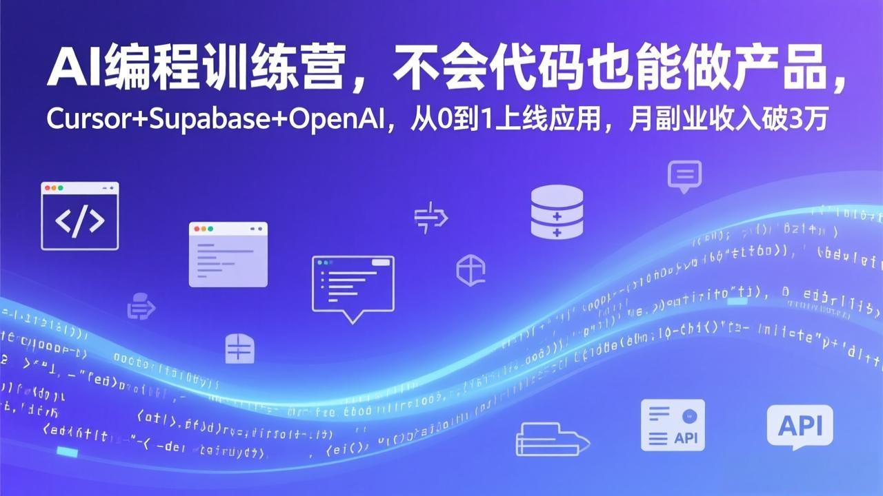 AI编程训练营，不会代码也能做产品，Cursor+Supabase+OpenAI，从0到1上线应用，月副业收入破3万-白蛇网赚