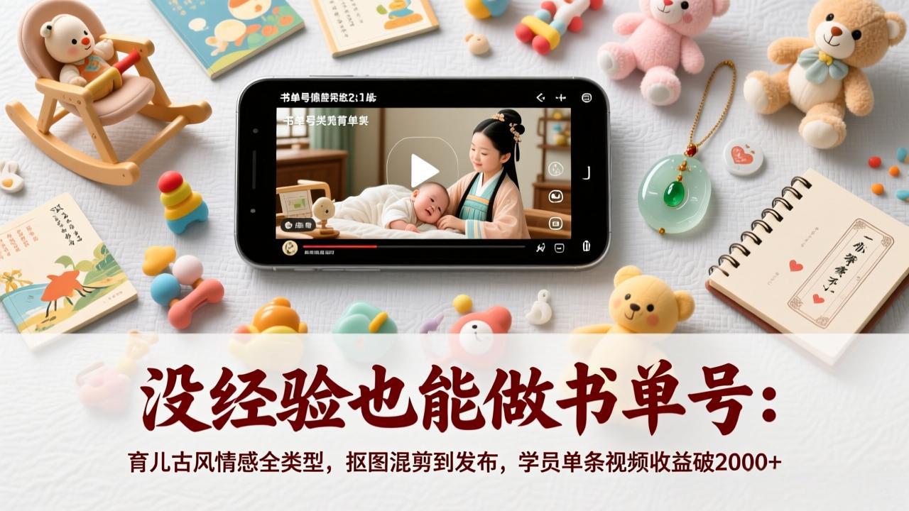 没经验也能做书单号：育儿古风情感全类型，抠图混剪到发布，学员单条视频收益破2000+-白蛇网赚
