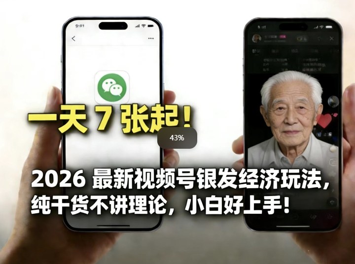 2026最新视频号银发经济玩法，轻松每天7张起，小白也可做-白蛇网赚