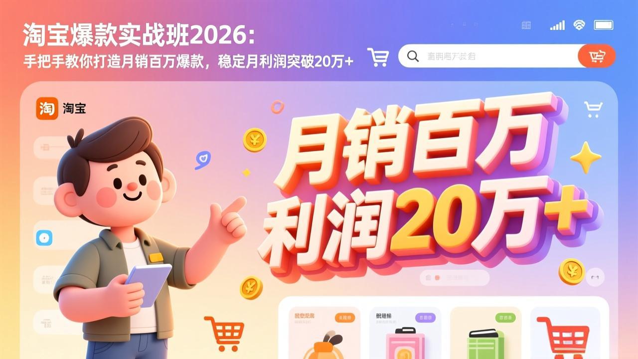 淘宝爆款实战班-2026年2月更新：手把手教你打造月销百万爆款，稳定月利润突破20万+-白蛇网赚