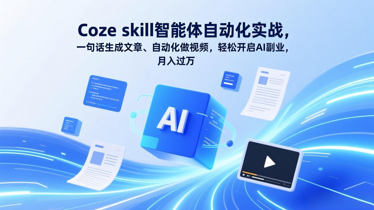 Coze skill智能体自动化实战，一句话生成文章、自动化做视频，轻松开启AI副业，月入过万-白蛇网赚