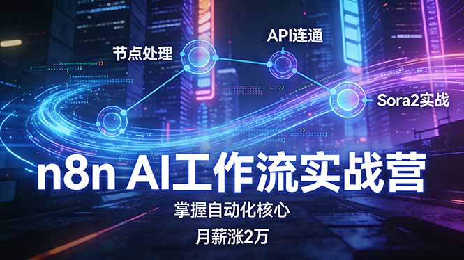 n8n AI工作流实战营,节点处理+API连通+Sora2实战,掌握自动化核心月薪涨2万-白蛇网赚