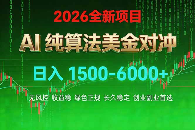 2026 全新美金对冲项目，不套平台赠金，不封号，纯算法对冲，日入 1500-6000+-白蛇网赚