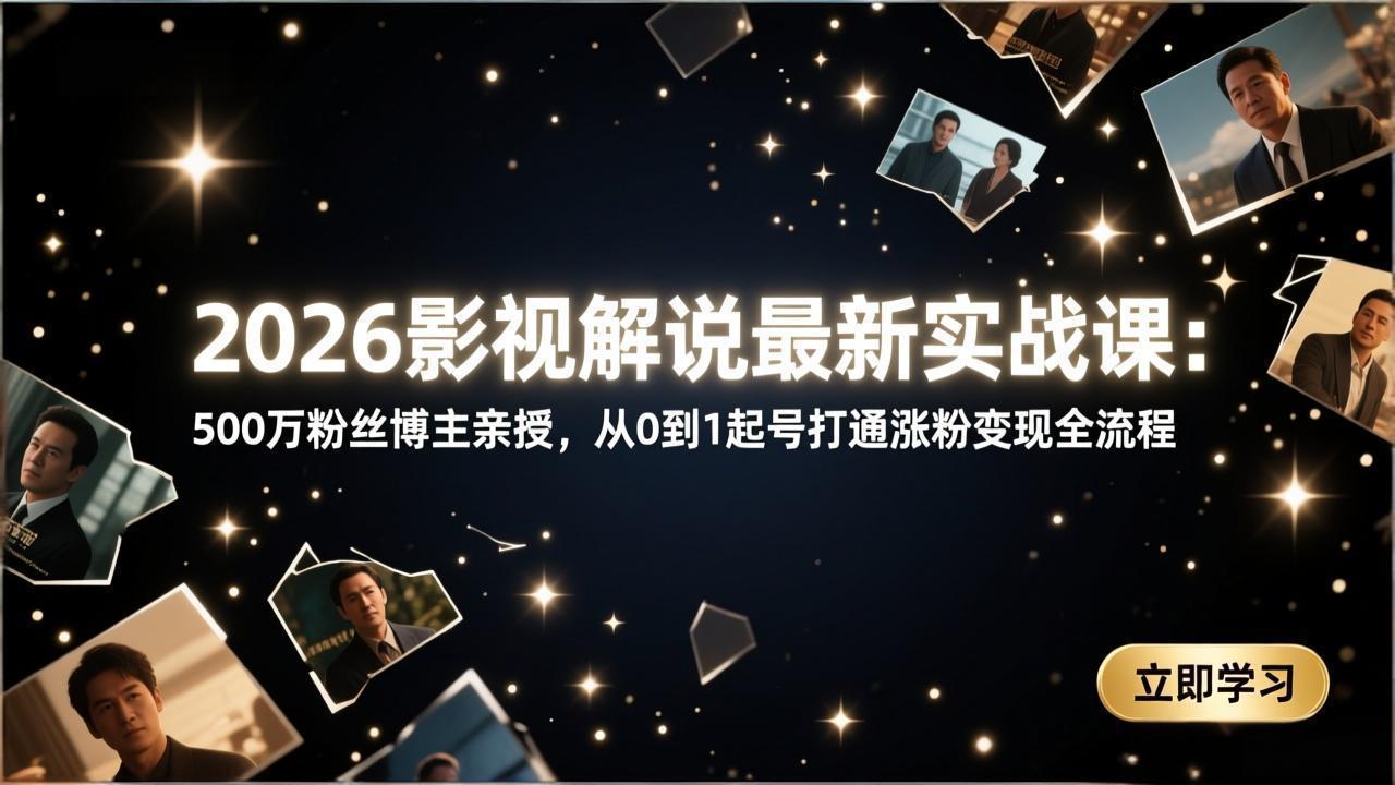 2026影视解说最新实战课：500万粉丝博主亲授，从0到1起号打通涨粉变现全流程-白蛇网赚