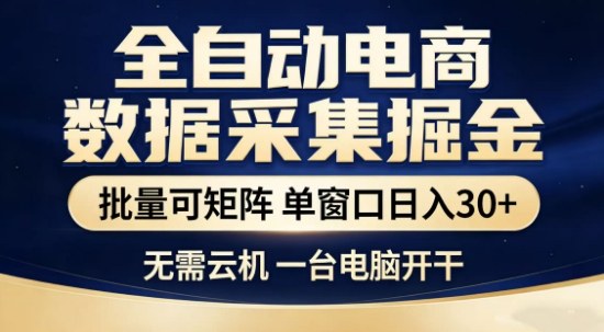 独家电商数据全自动采集项目，批量可矩阵，单窗口轻松日入3张+【揭秘】-白蛇网赚
