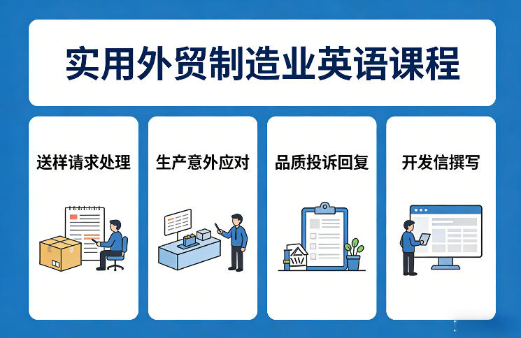 实用外贸制造业英语课程，教你专业处理送样请求、应对生产意外、回复品质投诉、撰写开发信等-白蛇网赚