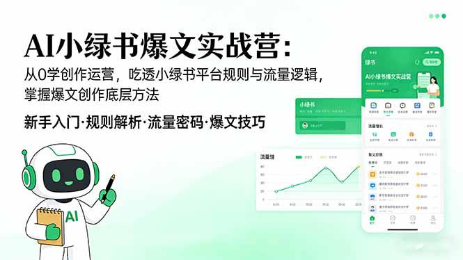 AI 小绿书爆文实战营：从0学创作运营，吃透小绿书平台规则与流量逻辑，掌握爆文创作底层方法-白蛇网赚
