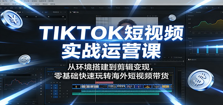 TIKTOK短视频实战运营课：从环境搭建到剪辑变现，零基础快速玩转海外短视频带货网赚项目-副业赚钱-互联网创业-资源整合青创网