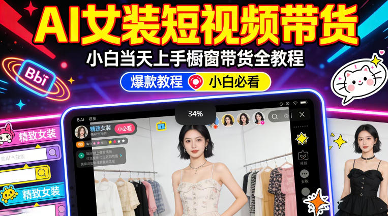 AI女装短视频橱窗带货：小白零门槛当天上手，高佣金爆款轻松賺！网赚项目-副业赚钱-互联网创业-资源整合青创网