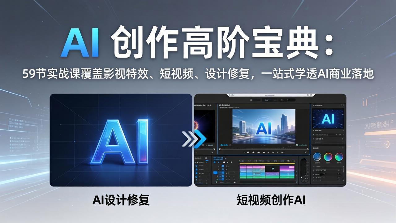 AI 创作高阶宝典：59节实战课覆盖影视特效、短视频、设计修复，一站式学透AI商业落地网赚项目-副业赚钱-互联网创业-资源整合青创网