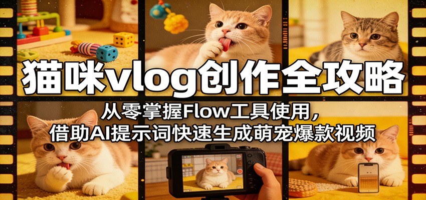 猫咪vlog创作全攻略：从零掌握Flow工具使用，借助AI提示词快速生成萌宠爆款视频网赚项目-副业赚钱-互联网创业-资源整合青创网