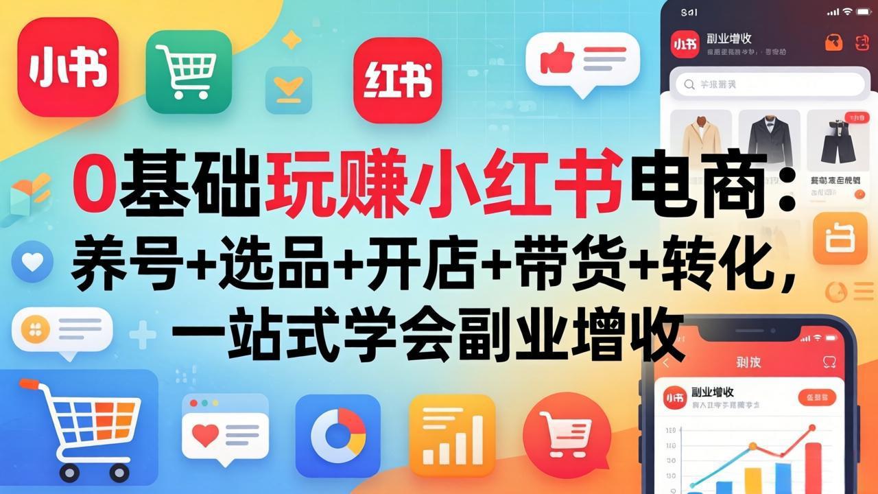 0基础玩赚小红书电商：养号+选品+开店+带货+转化，一站式学会副业增收网赚项目-副业赚钱-互联网创业-资源整合青创网