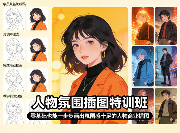 人物氛围插图特训班，零基础也能一步步画出氛围感十足的人物商业插图网赚项目-副业赚钱-互联网创业-资源整合青创网
