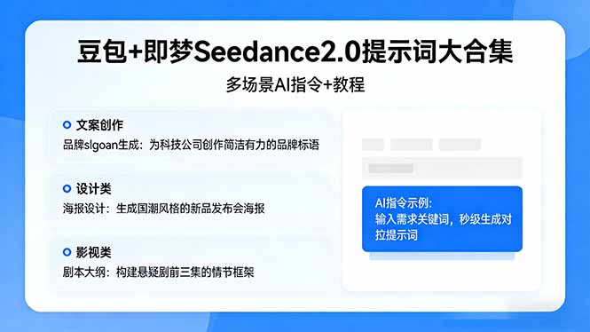豆包+即梦Seedance2.0提示词大合集：多场景AI指令+教程，解锁文案、设计、影视高效创作网赚项目-副业赚钱-互联网创业-资源整合青创网