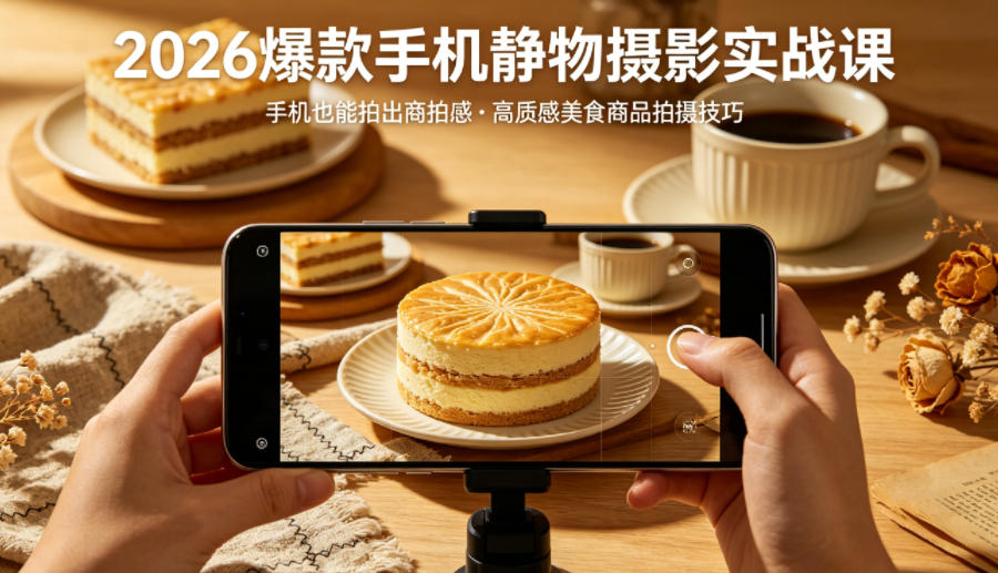 2026爆款手机静物摄影实战课，手机也能拍出商拍感，学会拍出高质感美食商品网赚项目-副业赚钱-互联网创业-资源整合青创网
