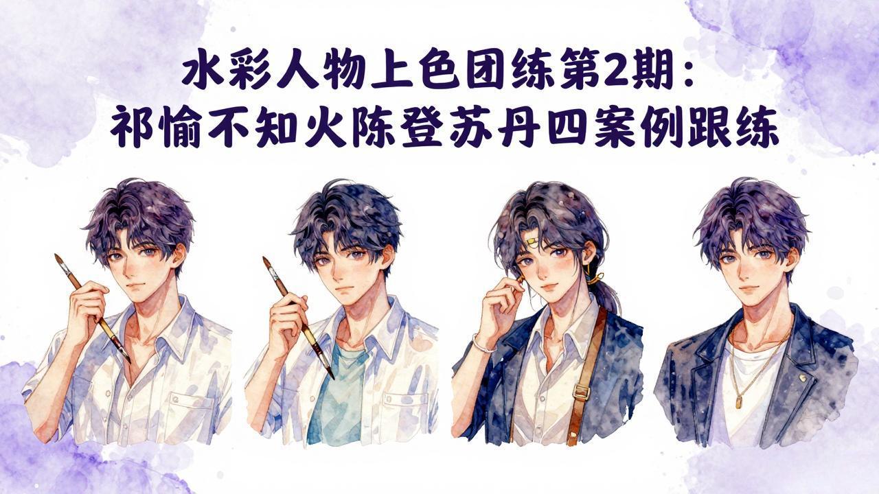 水彩人物上色团练第2期：祁煜不知火陈登苏丹四案例跟练，手把手提升绘画能力网赚项目-副业赚钱-互联网创业-资源整合青创网