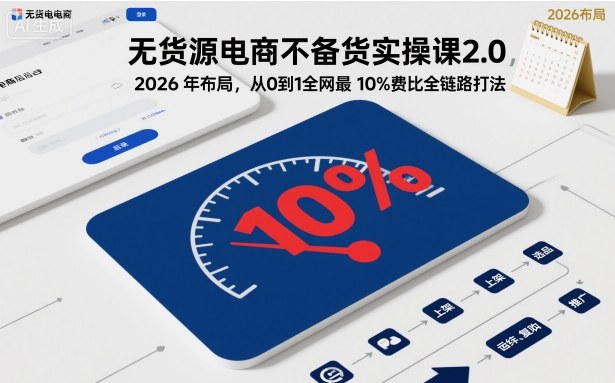 无货源电商不备货实操课2.0，2026年布局，从0到1全网最低10%费比全链路打法【更新26年4月】网赚项目-副业赚钱-互联网创业-资源整合青创网