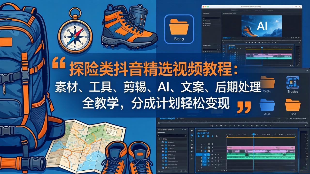 探险类抖音精选视频教程:素材、工具、剪辑、AI、文案、后期处理全教学,分成计划轻松变现网赚项目-副业赚钱-互联网创业-资源整合青创网