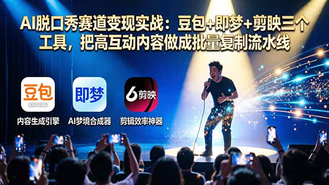 AI脱口秀赛道变现实战：豆包+即梦+剪映三个工具，把高互动内容做成批量复制流水线网赚项目-副业赚钱-互联网创业-资源整合青创网