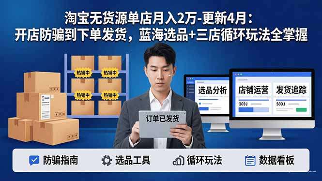 淘宝无货源5.0单店月入2万-更新4月：开店防骗到下单发货，蓝海选品+三店循环玩法全掌握网赚项目-副业赚钱-互联网创业-资源整合青创网