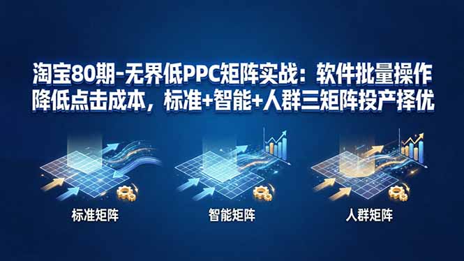 淘宝80期-无界低PPC矩阵实战：软件批量操作降低点击成本，标准+智能+人群三矩阵投产择优网赚项目-副业赚钱-互联网创业-资源整合青创网