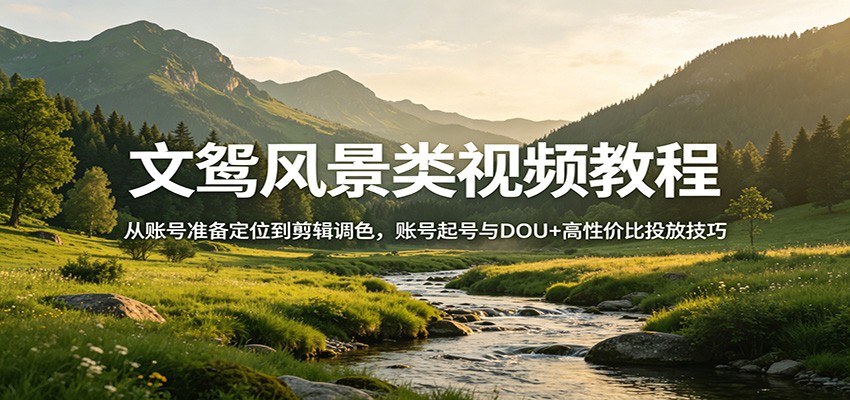 文鸳风景类视频教程：从账号准备定位到剪辑调色，账号起号与DOU+高性价比投放技巧网赚项目-副业赚钱-互联网创业-资源整合青创网