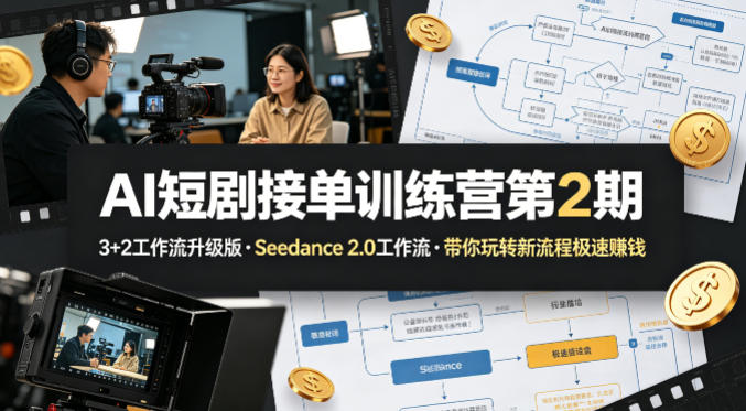 AI短剧接单训练营第2期，3+2工作流升级版，Seedance 2.0工作流，带你玩转新流程极速賺钱网赚项目-副业赚钱-互联网创业-资源整合青创网