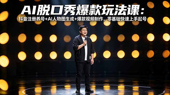 AI脱口秀爆款玩法课:抖音注册养号+AI人物图生成+爆款视频制作,零基础快速上手起号网赚项目-副业赚钱-互联网创业-资源整合青创网