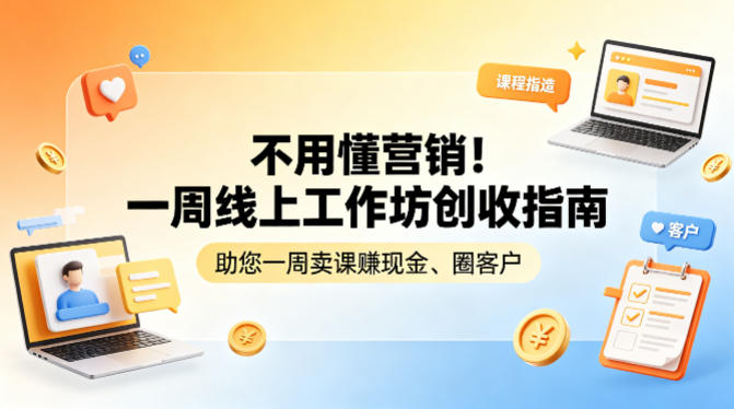 不用懂营销！一周线上工作坊创收指南，助您一周卖课賺现金、圈客户网赚项目-副业赚钱-互联网创业-资源整合青创网