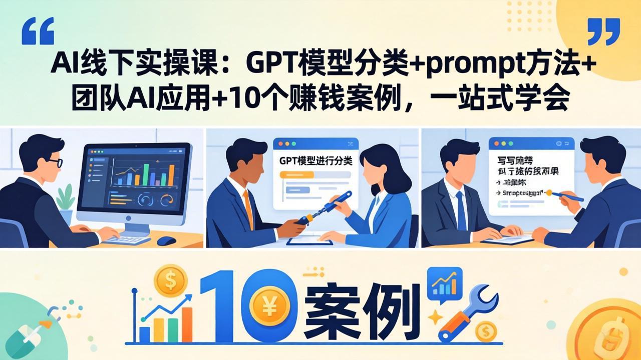 AI线下实操课：GPT模型分类+prompt方法+团队AI应用+10个赚钱案例，一站式学会-白蛇网