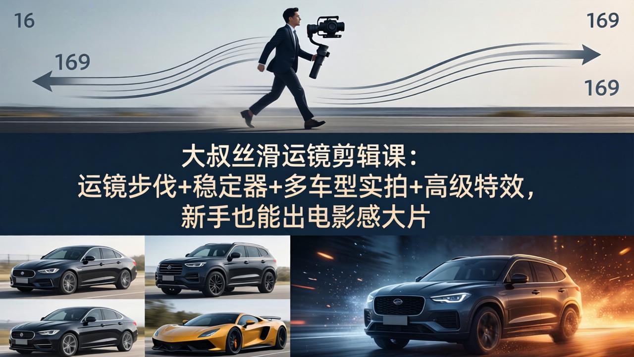 大叔丝滑运镜剪辑课:运镜步伐+稳定器+多车型实拍+高级特效,新手也能出电影感大片网赚项目-副业赚钱-互联网创业-资源整合青创网