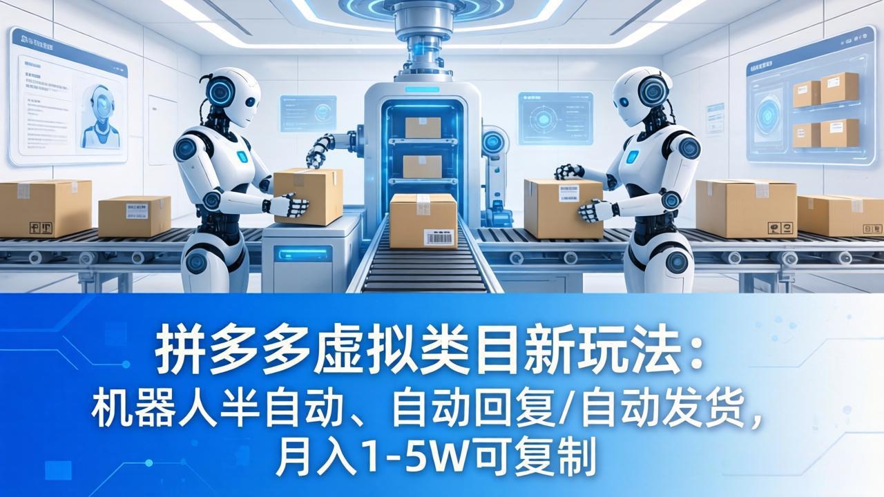 拼多多虚拟类目新玩法：机器人半自动、自动回复 /自动发货，月入 1-5W 可复制网赚项目-副业赚钱-互联网创业-资源整合青创网