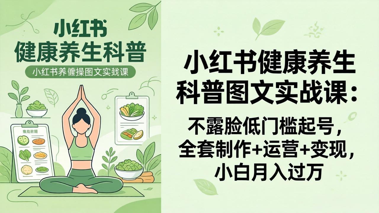 2026小红书健康养生科普图文实战课：不露脸低门槛起号，全套制作+运营+变现，小白月入过万网赚项目-副业赚钱-互联网创业-资源整合青创网