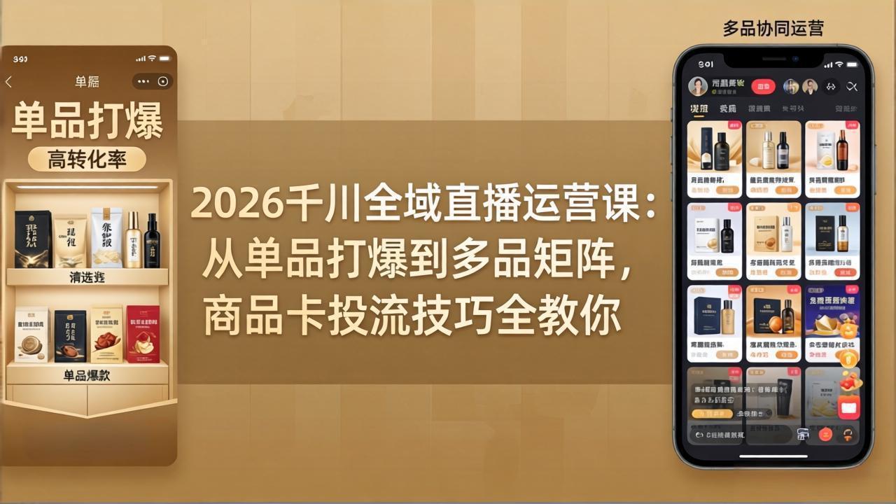 2026千川全域直播运营课：从单品打爆到多品矩阵，商品卡投流技巧全教你网赚项目-副业赚钱-互联网创业-资源整合青创网