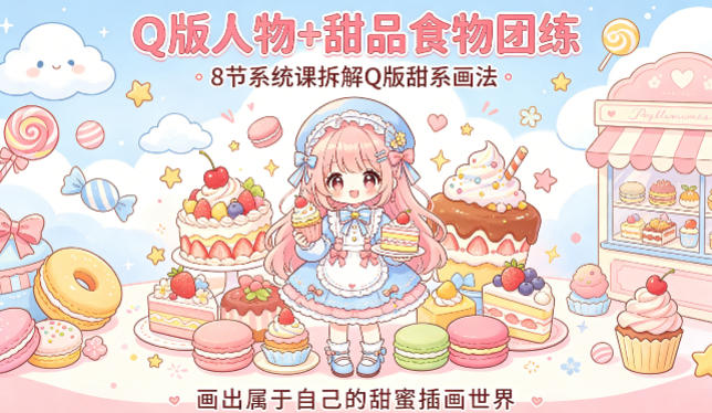 Q版人物+甜品食物团练，8节系统课拆解Q版甜系画法，画出属于自己的甜蜜插画世界网赚项目-副业赚钱-互联网创业-资源整合青创网