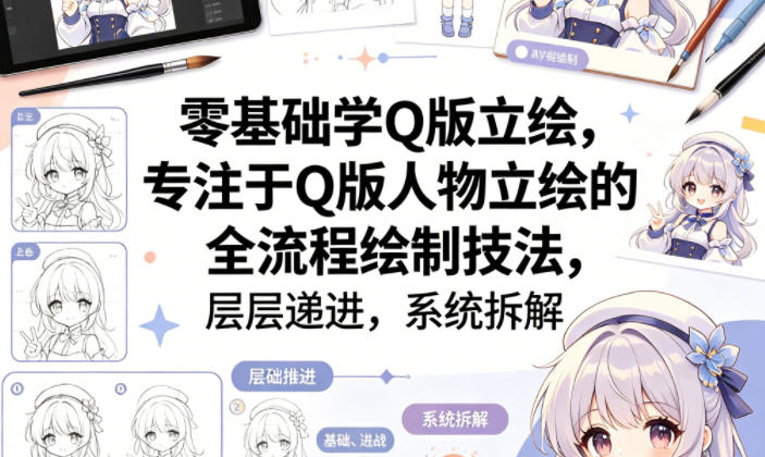 零基础学Q版立绘，专注于Q版人物立绘的全流程绘制技法，层层递进，系统拆解网赚项目-副业赚钱-互联网创业-资源整合青创网