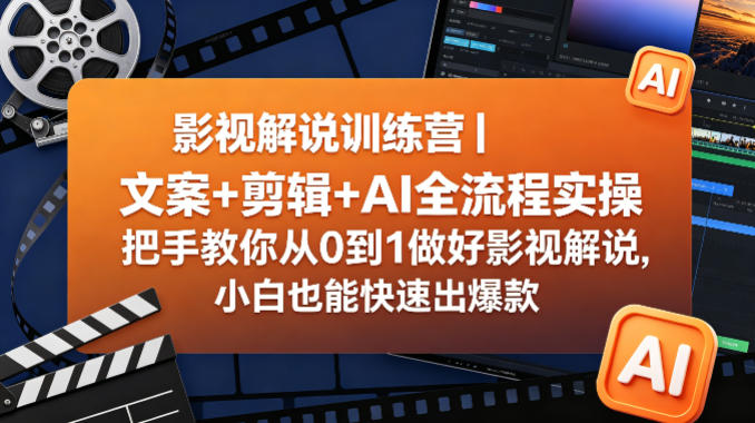 影视解说训练营｜文案+剪辑+AI全流程实操，把手教你从0到1做好影视解说，小白也能快速出爆款网赚项目-副业赚钱-互联网创业-资源整合青创网