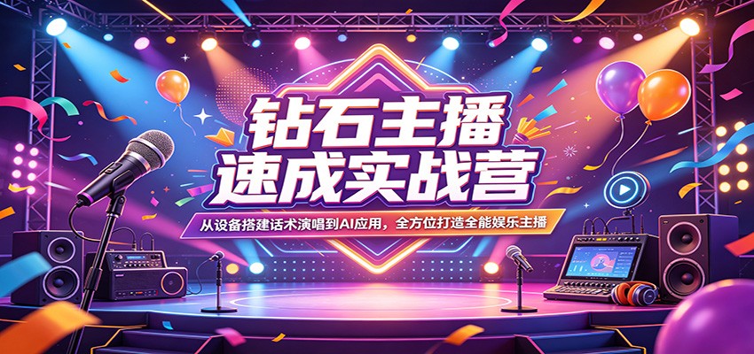 钻石主播速成实战营：从设备搭建话术演唱到AI应用，全方位打造全能娱乐主播网赚项目-副业赚钱-互联网创业-资源整合青创网