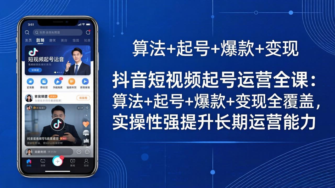 抖音短视频起号运营全课：算法+起号+爆款+变现全覆盖，实操性强提升长期运营能力-白蛇网