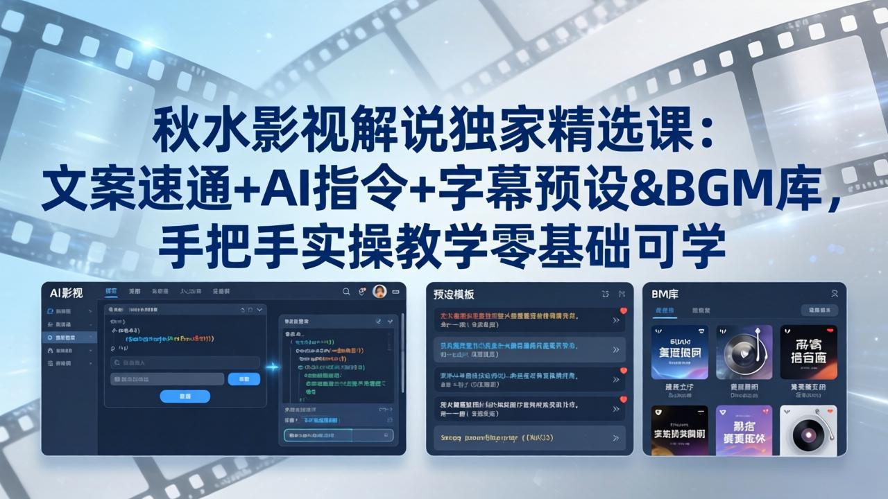 秋水影视解说独家精选课：文案速通+AI指令+字幕预设+BGM库，手把手实操教学零基础可学网赚项目-副业赚钱-互联网创业-资源整合青创网