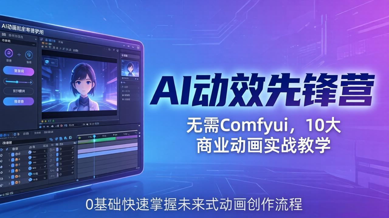 AI 动效先锋营：无需Comfyui，10大商业动画实战教学，0基础快速掌握未来式动画创作流程-白蛇网