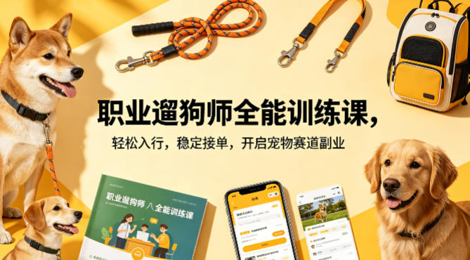 职业遛狗师全能训练课，轻松入行，稳定接单，开启宠物赛道副业网赚项目-副业赚钱-互联网创业-资源整合青创网