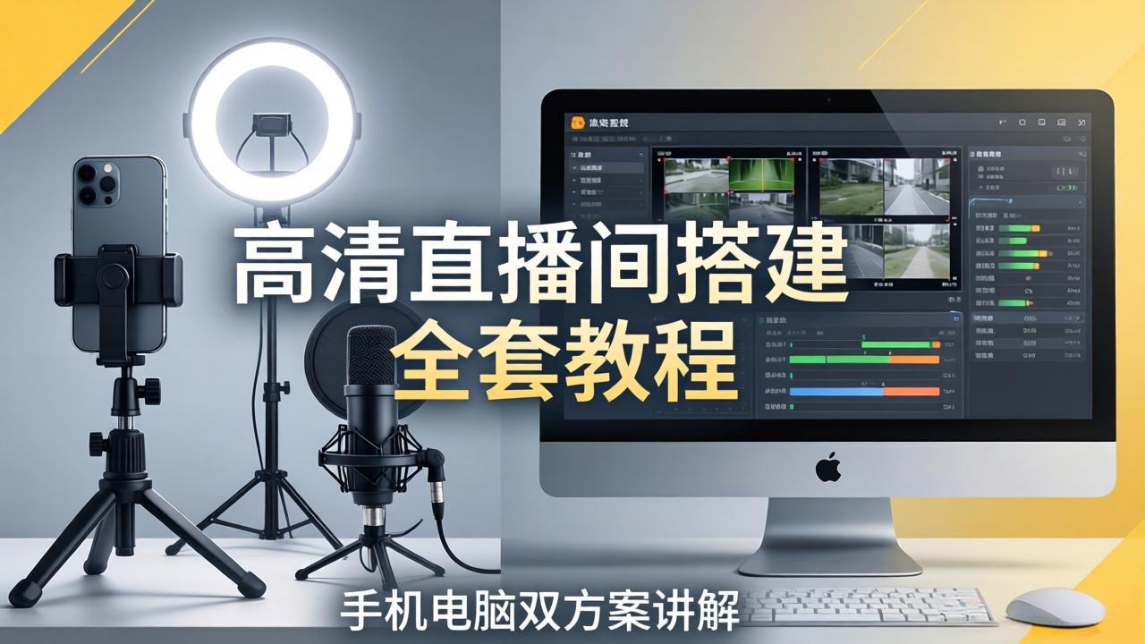 高清直播间搭建全套教程，手机电脑双方案讲解，设备选型调试多机位实操教学-白蛇网