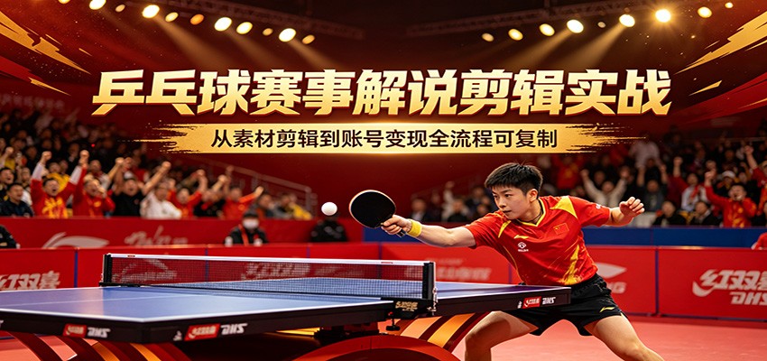 乒乓球赛事解说剪辑实战，从素材剪辑到账号变现全流程可复制-白蛇网