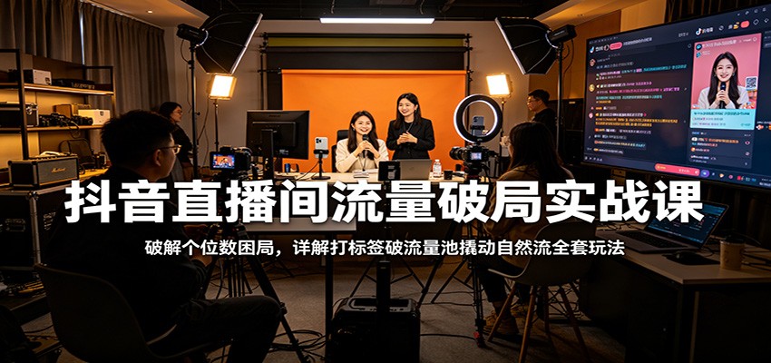 抖音直播间流量破局实战课：破解个位数困局，详解打标签破流量池撬动自然流全套玩法网赚项目-副业赚钱-互联网创业-资源整合青创网